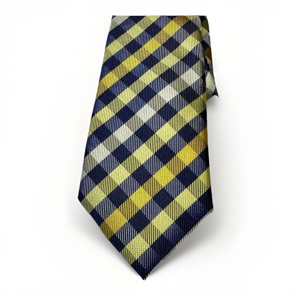 Original Penguin Skinny Tie Navy White Yellow Check Pattern‎ Size 2.25" x 58"